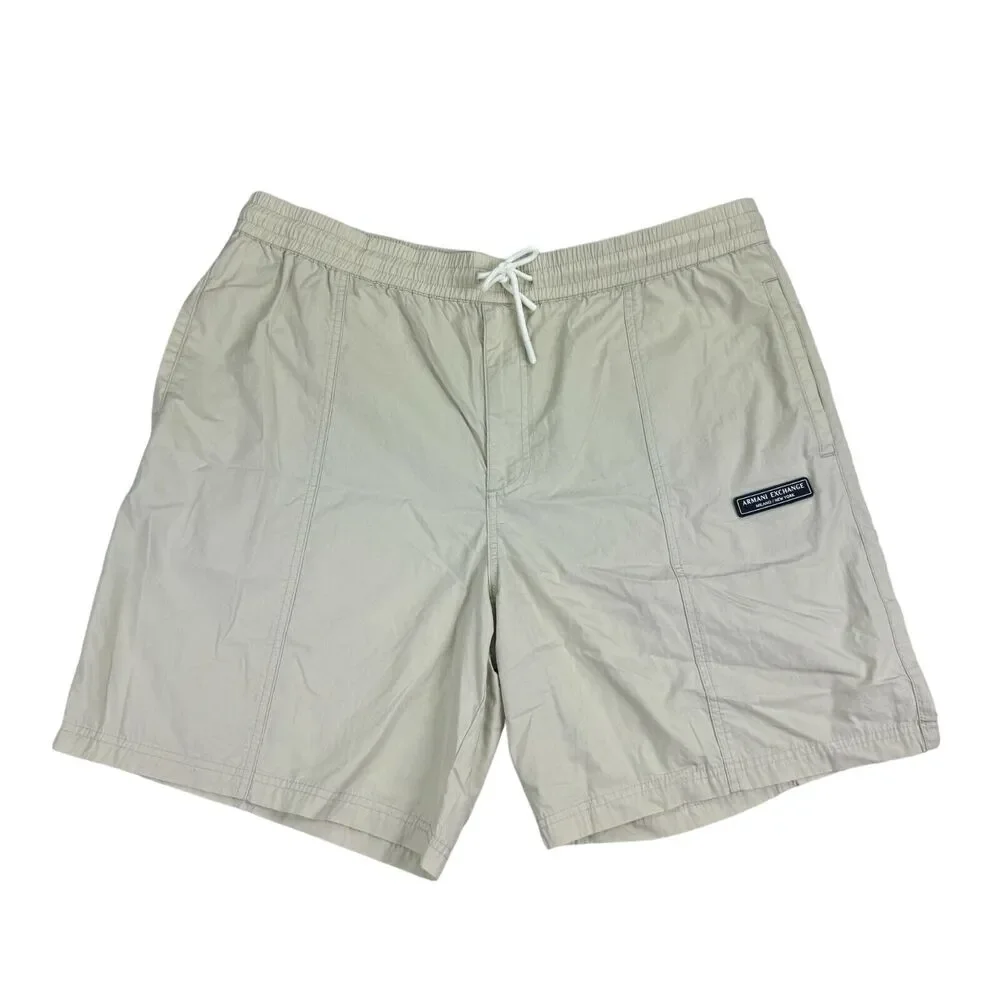 Armani Exchange Mens Drawstring 4-Pocket Pull On Cotton Shorts Light Khaki 38